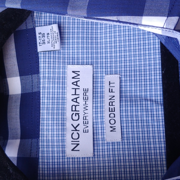 Nick Graham | Men's Blue Plaid Button Down Shirt - Picture 7 of 12